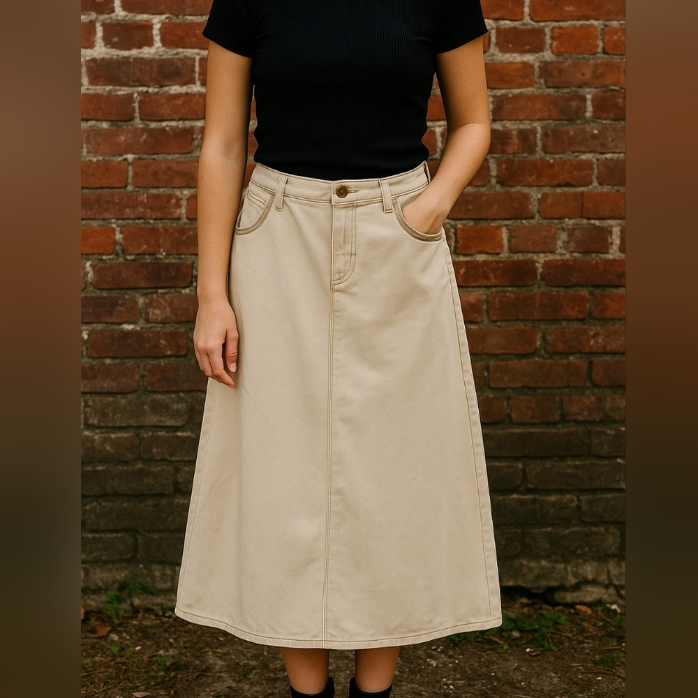 Y2k Tan Denim Maxi Skirt